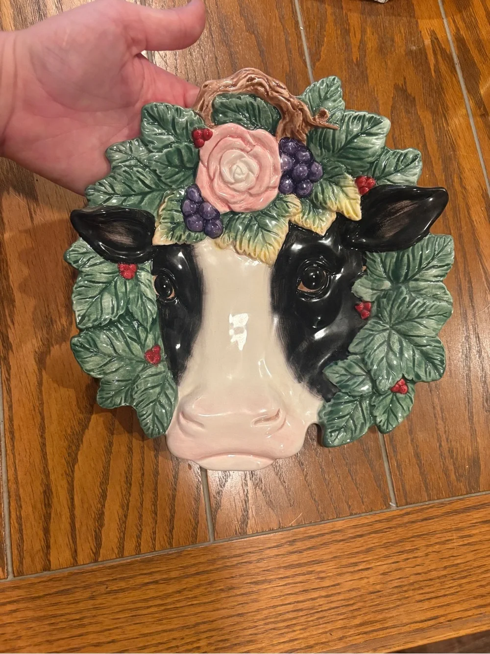 1994 Fitz and Floyd Ceramic Floral Cow Head Decorative Plate Serveware